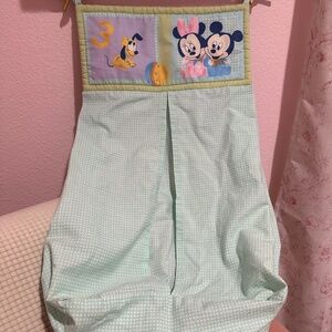 Vintage 2002 Baby Minnie Mickey Pluto Hanging Diaper Stacker Holder Green Check